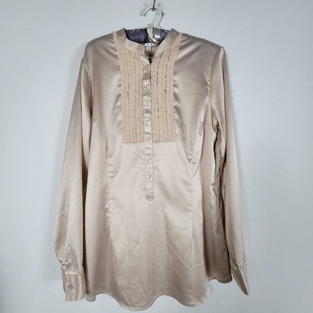 Cabi Womens Juliet Popover Blouse Long Sleeve Lace-Ruffle Button Top Large New